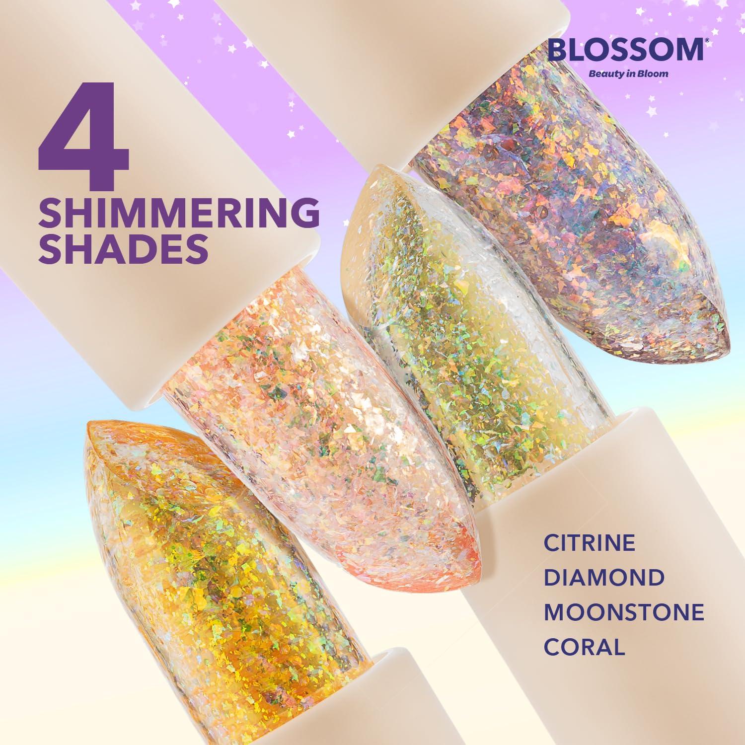 Blossom Blossom Lip Gloss Moisturizing pH Lip Balm, Color Changing Glitter Sparkle Shimmering Lip Stain Tint, 3.5g, Moonstone
