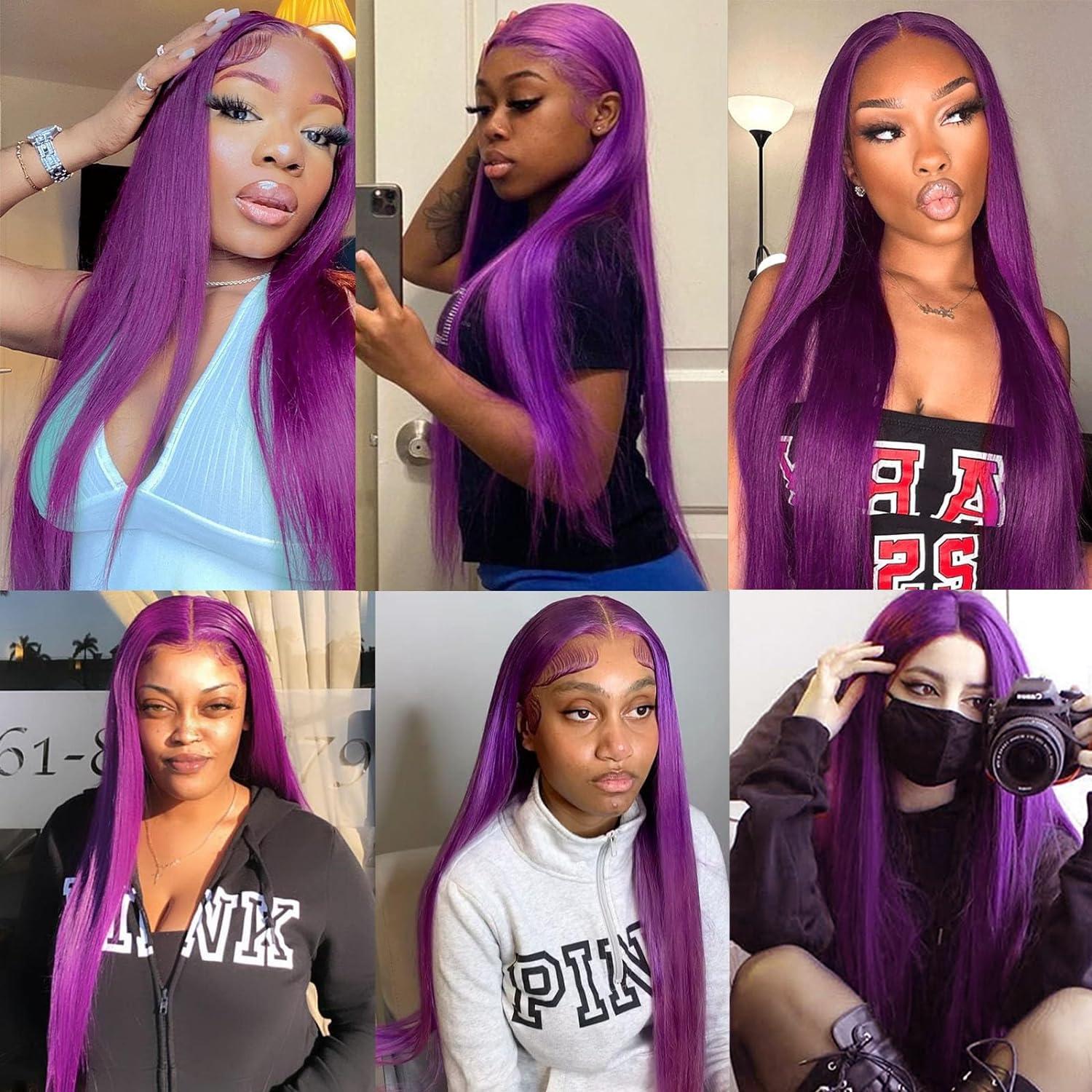 Lezaxiu Lezaxiu Purple Lace Front Wigs Long Straight Glueless Dark Purple Wigs Pre Plucked Ready to Wear Wigs Heat Resistant Synthetic Lace Front Wig for Black Women Natural Hairline
