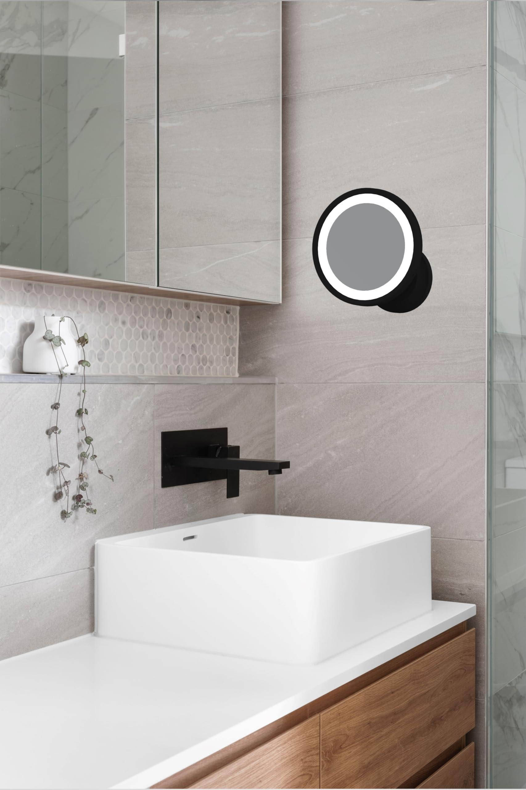 Universal Lighting and Decor Kimball and Young Matte Black Single-Sided LED Round Arm Wall Mirror