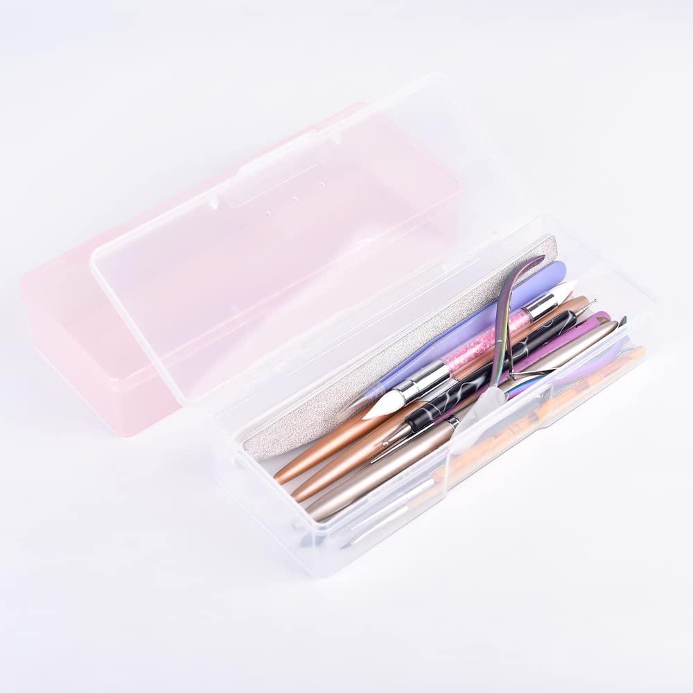 Rolabling Rolabling Transparent Box Storage Case for Nail Art Equipment Manicure Tool Organzing Pedicure Tool Empty Plastic Box (Pink)