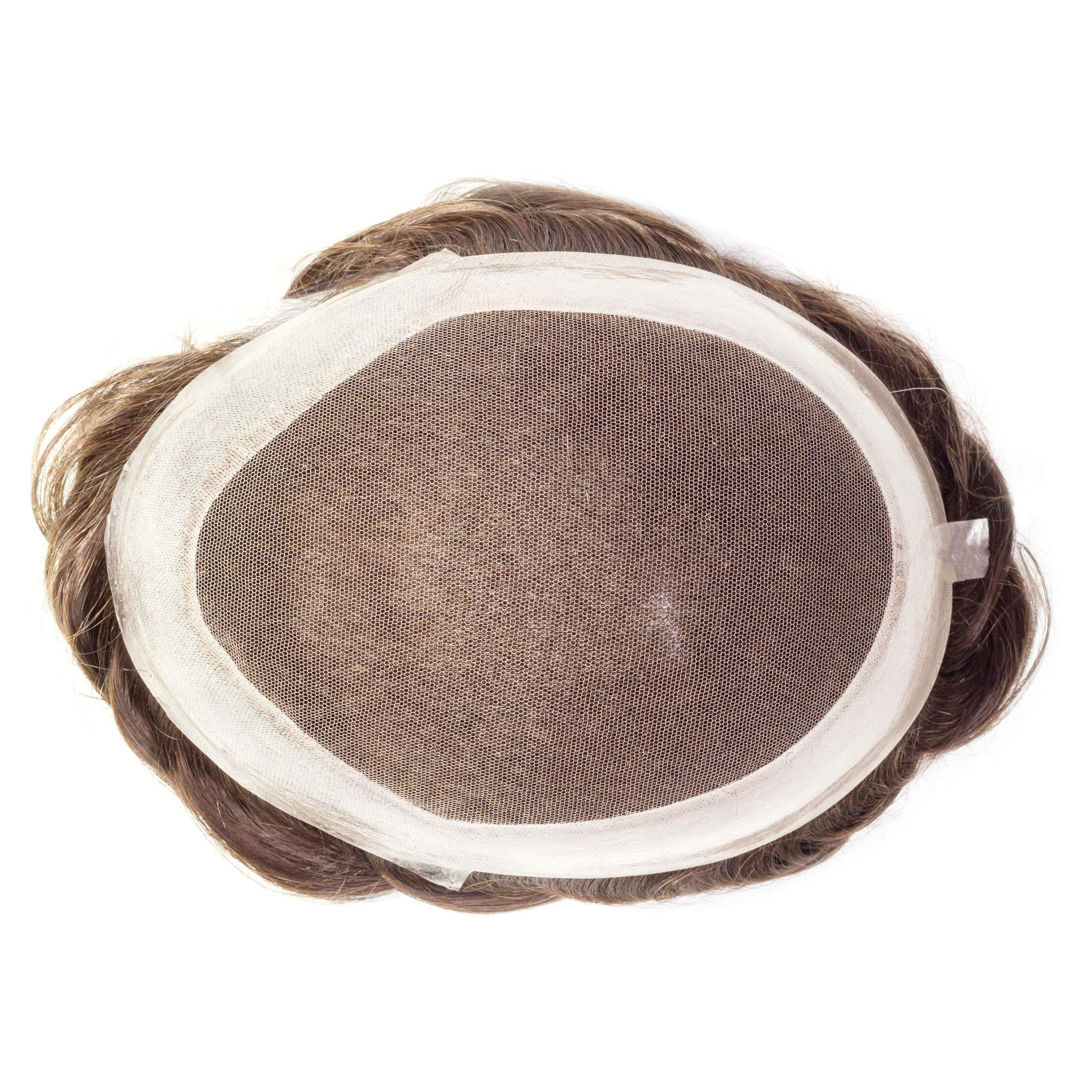 Superhairpieces Superhairpieces Men\'s 8\" x 10\" Hairpieces Toupee for Men 6\" Soft Fine Indian Remy Hair 120-110% Density French Lace top with Poly and Glass Silk (Golden Full Grey)