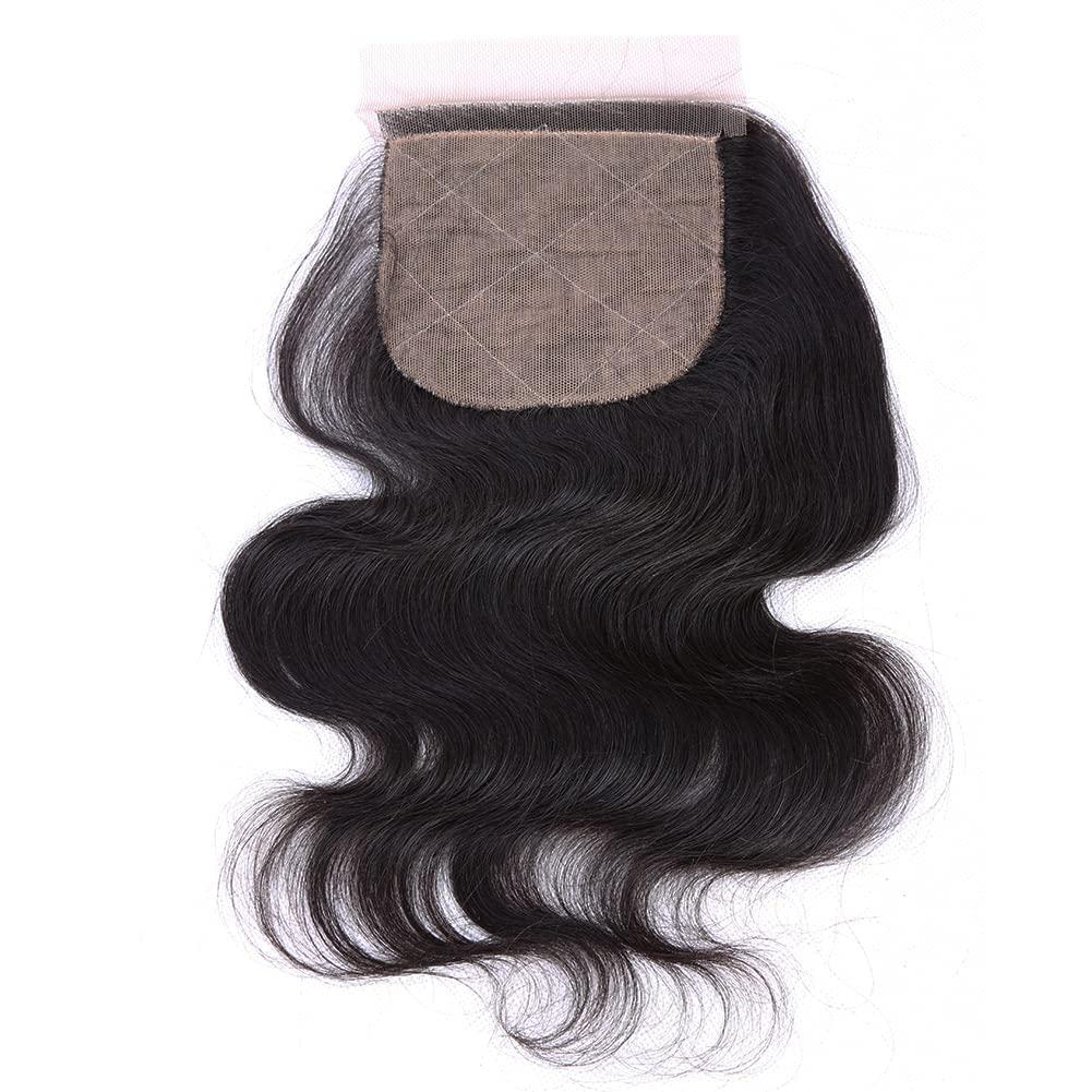 greatremy Greatremy 16\" Silk Base Closure with Baby Hair Body Wave Virgin Hair Closure 4\"X4\" Free Part Natural Color