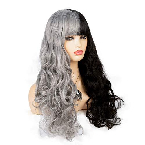 Baruisi Baruisi Half Black Grey Wig With Bangs Long Curly Wavy Synthetic Heat Resistant Costume Cosplay Wigs for Women