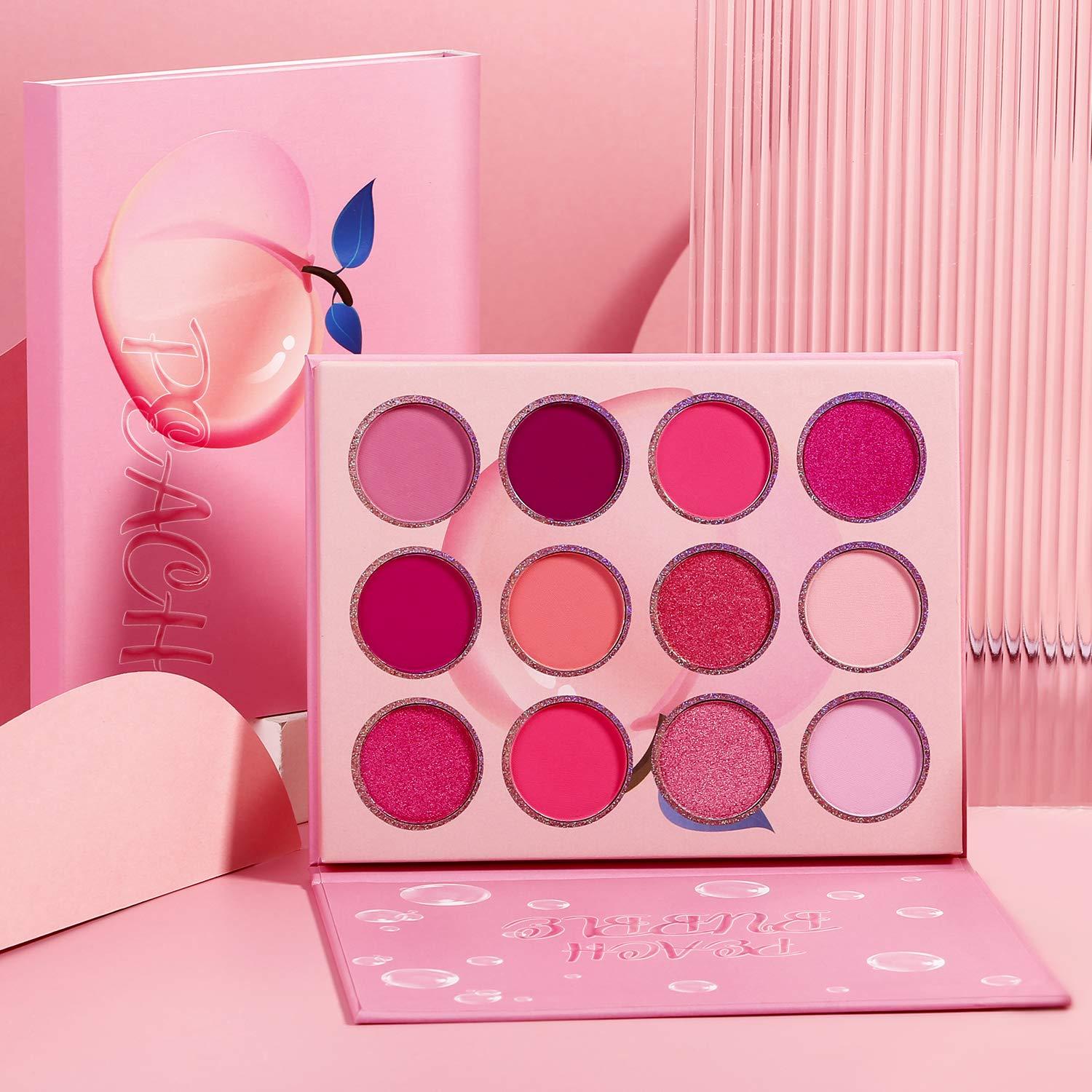 Afflano Afflano Pink Eyeshadow Palette Makeup, Pigmented Blendable Pink Eye Shadow Pallet Matte Shimmer, Bright Red Violet Small Cute Peach Eye Palette 12 Color, for Girl Women Mother\'s Gift