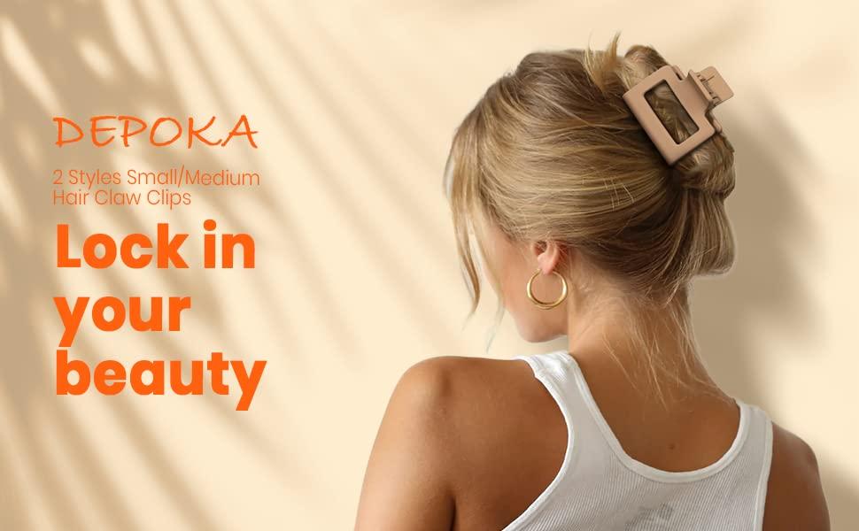 DEPOKA DEPOKA Matte Hair Clips for Women and Girls - Rectangle and Double Row Small Claw Clips for Thin/Medium Fine Hair - Nonslip Jaw Clips (Beige, Khaki, Brown, Black)