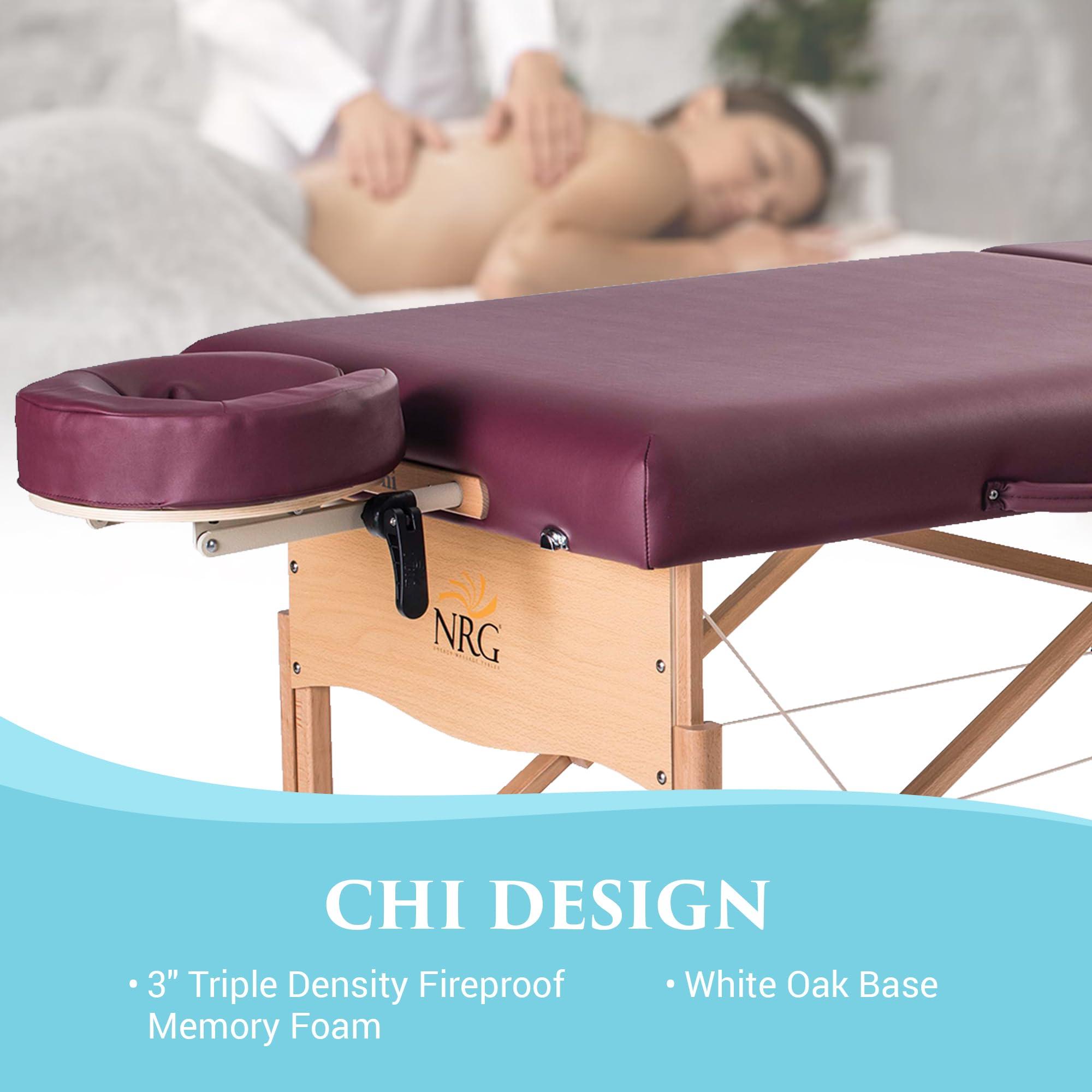 NRG NRG Chi Portable Massage Table Package | Burgundy | Folding Lightweight Massage Bed | Professional Spa Table with Face Cradle, Double Wheel Knobs & Carrying Case