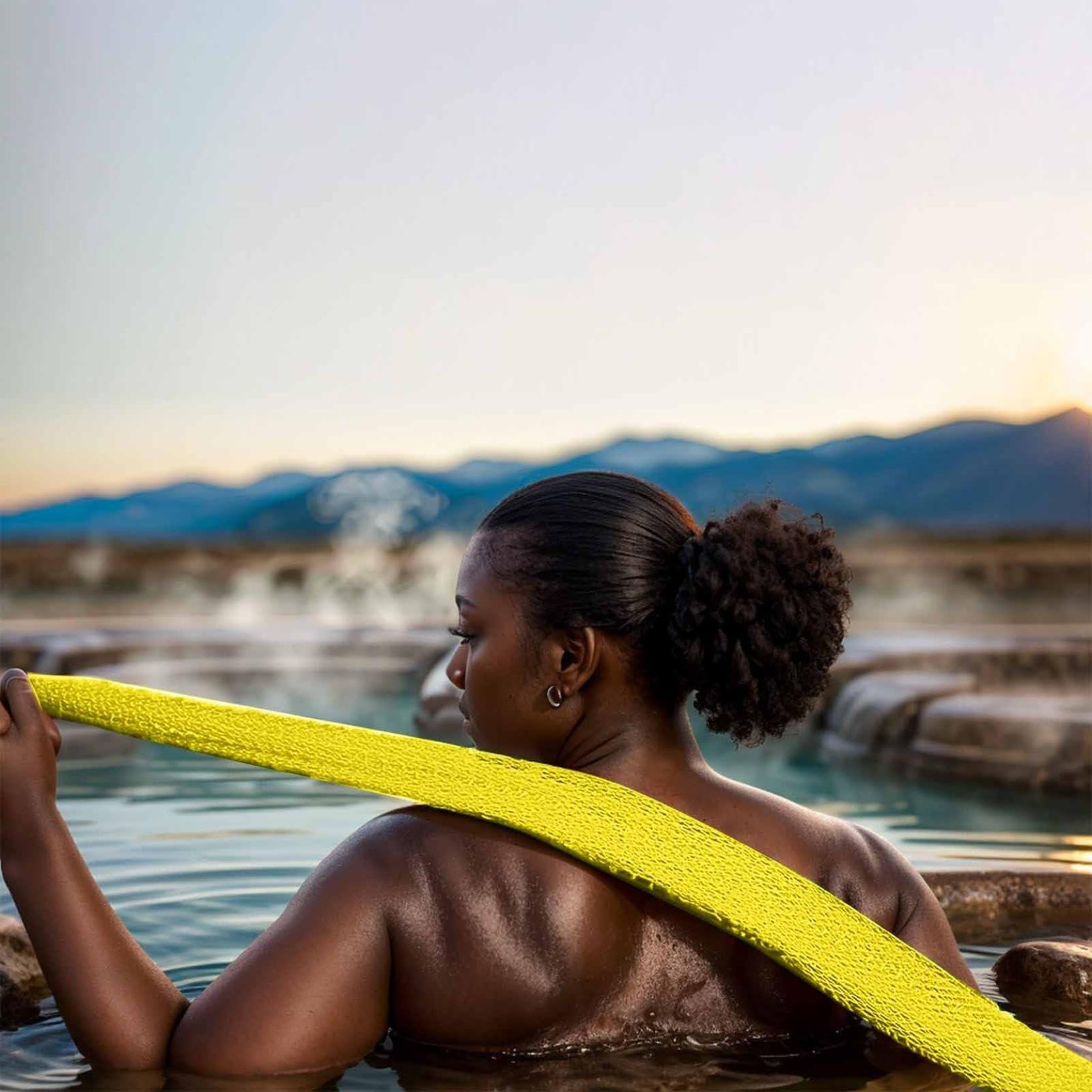 Generic African Exfoliating Net, African Net Sponge Authentic,Real,Black Owned,Exfoliating Bath Wash Cloth,Long Sponge, Body Exfoliator,Shower Bath Accessories,Back Foot Scalp Scrub Bath Sponges (Yellow)