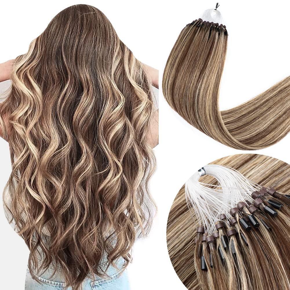 Senmy Senmy Microlink Hair Extensions Human Hair 22inch Natural Micro Loop Hair Extensions #4/613 Brown mix Blonde Micro Ring Human Hair Extensions 0.5g/strand 50g/pack Microbead Extensions Human Hair
