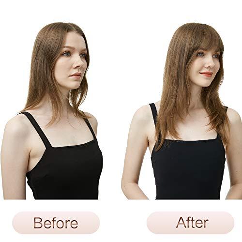 FESHFEN FESHFEN Clip in Bangs 100% Human Hair Bangs Real Hair Extensions Wispy Bangs Dark Red Brown Thin Fringe Hair Pieces Natural Fringe with Temples Hairpieces for Women Girls