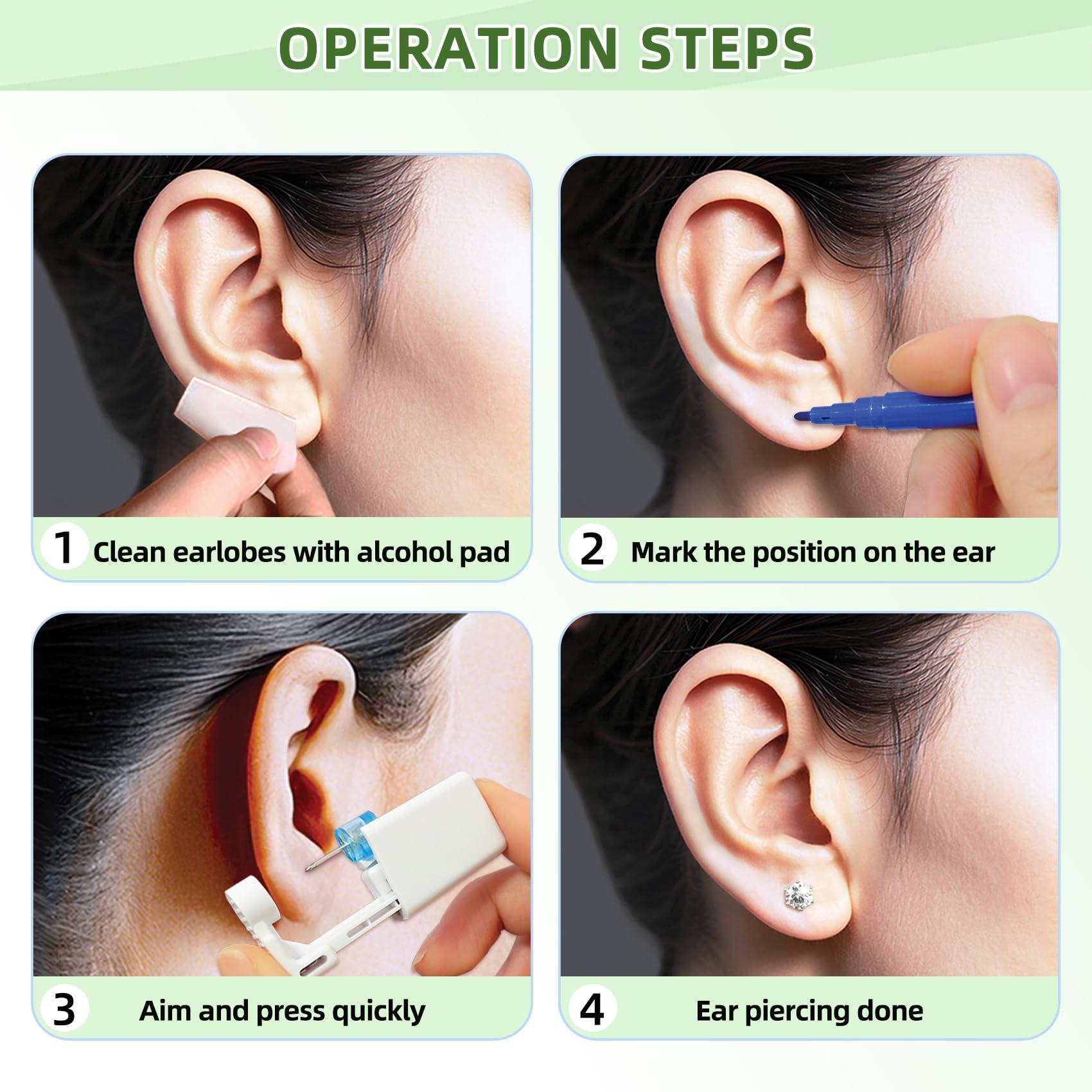 Novopiercing 24 Pcs Ear Piercing Kit Disposable Ear Piercing Gun Kit with 8 Pcs Self Piercing Gun and 8 Pcs Earrings Stud 8 Pcs Cleaning Pads