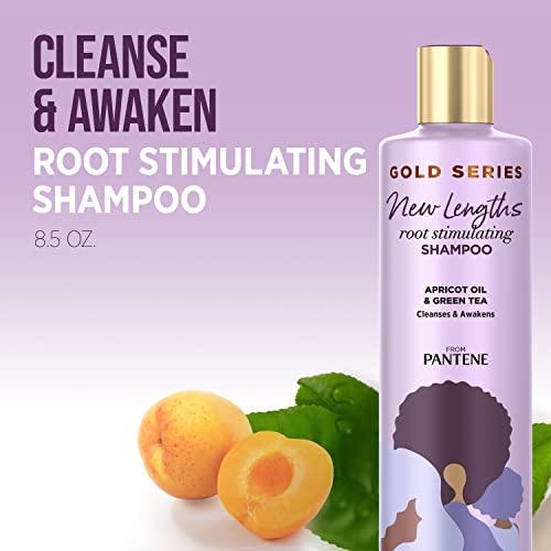 Pantene Pantene Gold Series New Lengths Root Stimulating Shampoo with Apricot Oil & Green Tea, for Natural, Textured, Curly, and Coily Hair, Sulfate-Free, Paraben Free, 8.5 Fl Oz