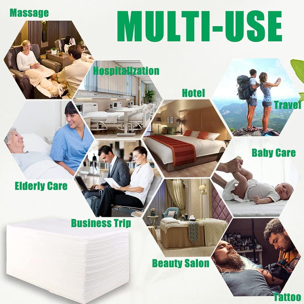 Platonee 55 Pcs Massage Table Sheets, 31.5" X 70.9" Disposable Bed Sheet Set, Waterproof Non-Woven Fabric + PE Film Large Spa Bed Cover