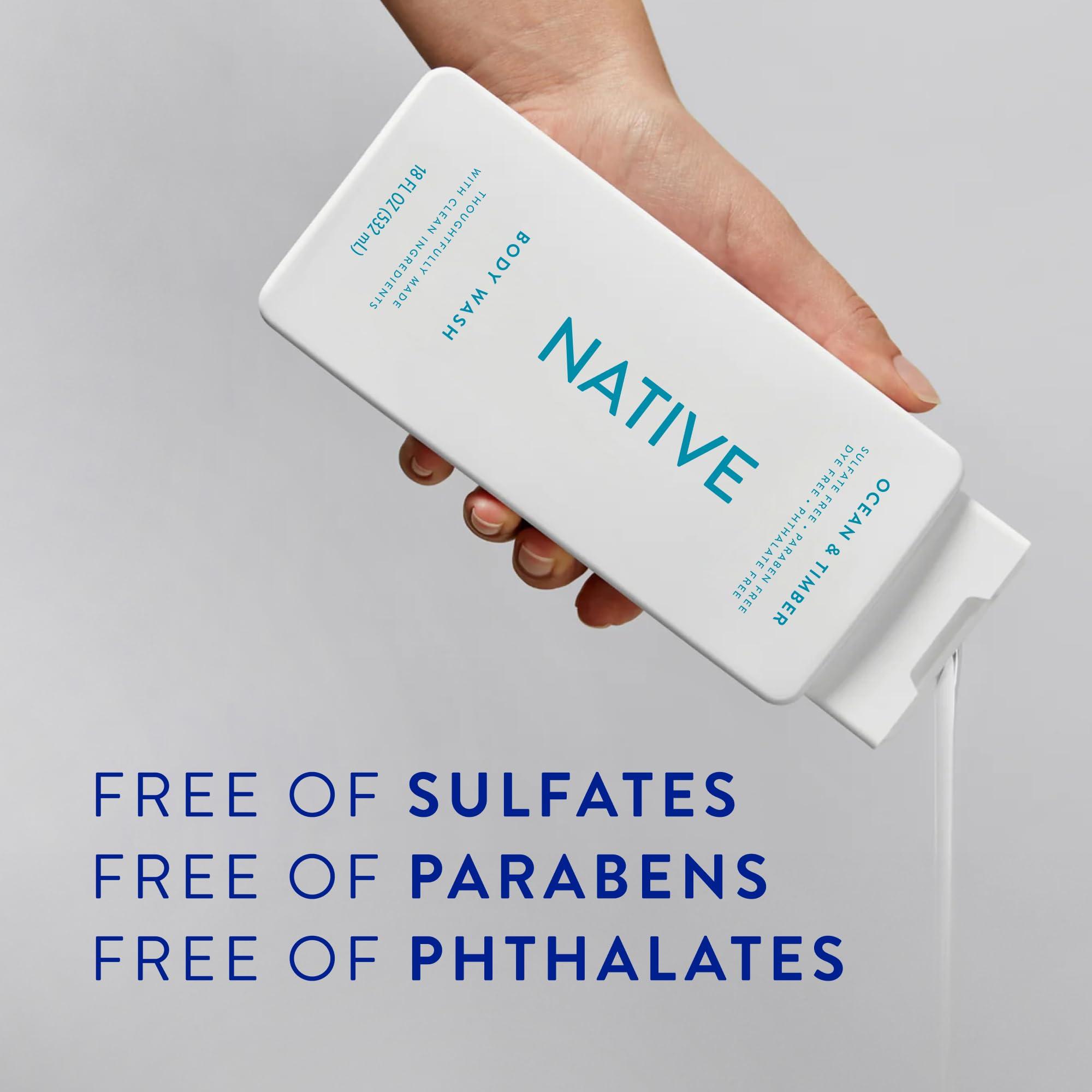 Native Native Body Wash Contains Naturally Derived Ingredients | For Women & Men, Sulfate, Paraben, & Dye Free Leaving Skin Soft and Hydrating | Ocean & Timber 18 oz - 2 Pk