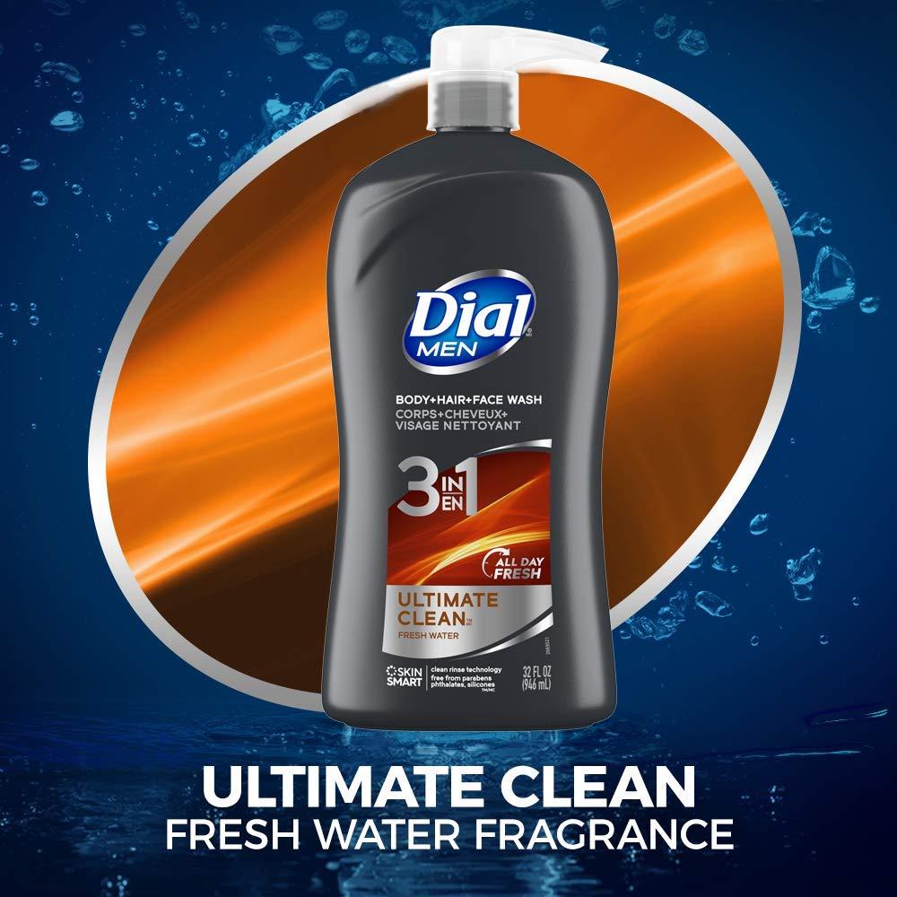 Dial Dial Men 3in1 Body, Hair and Face Wash, Ultimate Clean, 32 Fl Oz (Pack of 2)