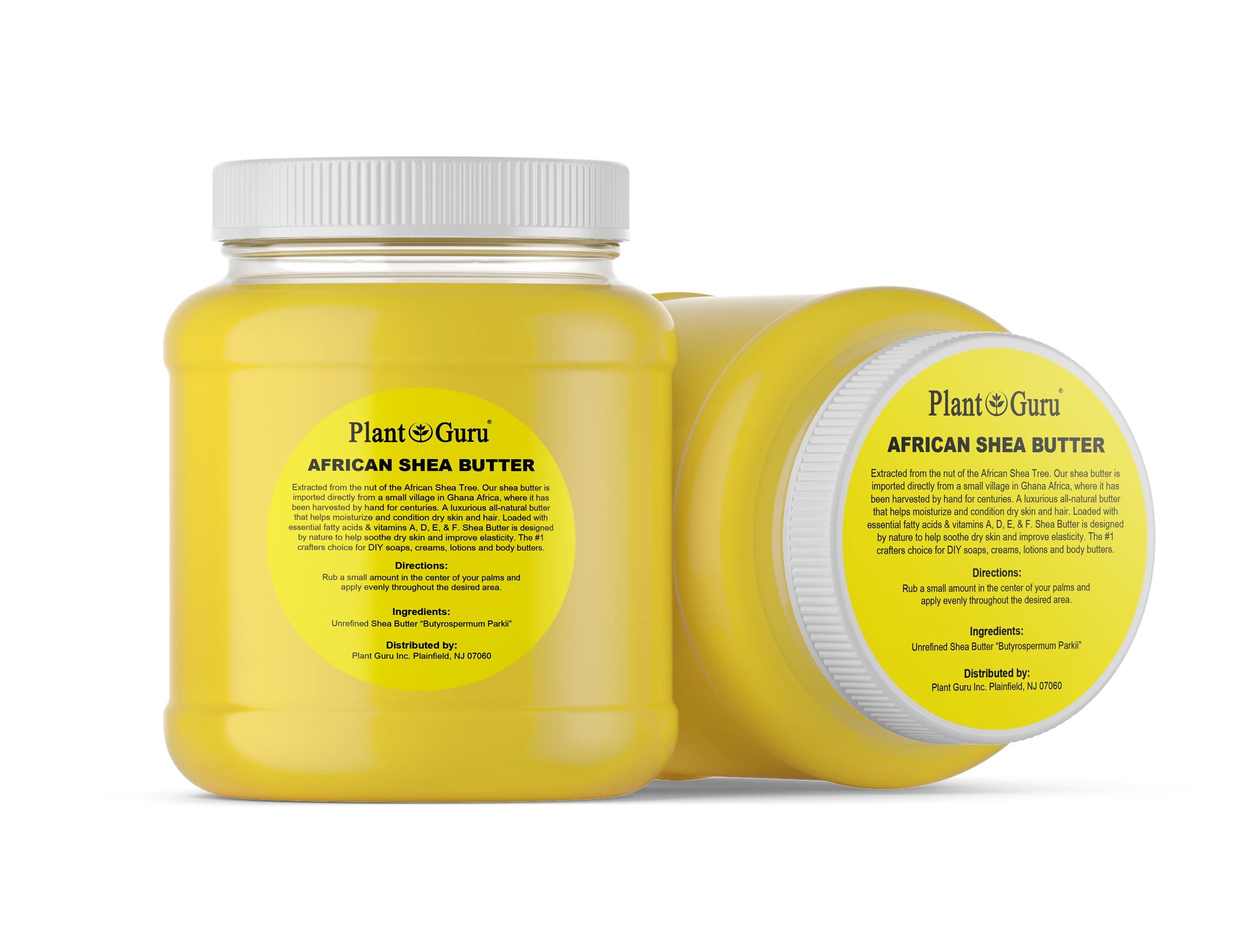 Plant Guru Raw African Shea Butter 3 lbs. Bulk 100% Pure Natural Unrefined YELLOW Grade A - Ideal Moisturizer For Dry Skin, Body, Face And Hair Growth. Great For DIY Soap and Lip balm Making.