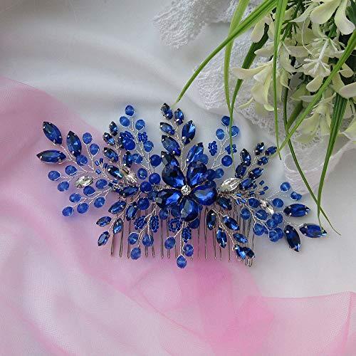 BERYUAN BERYUAN Women Royal Sapphire Opal Hair Comb Bridal Blue Crystal Flower Wedding Hair Accessory Gift for Her Party Headpiece for Bride Bridesmaid Girls(Blue)