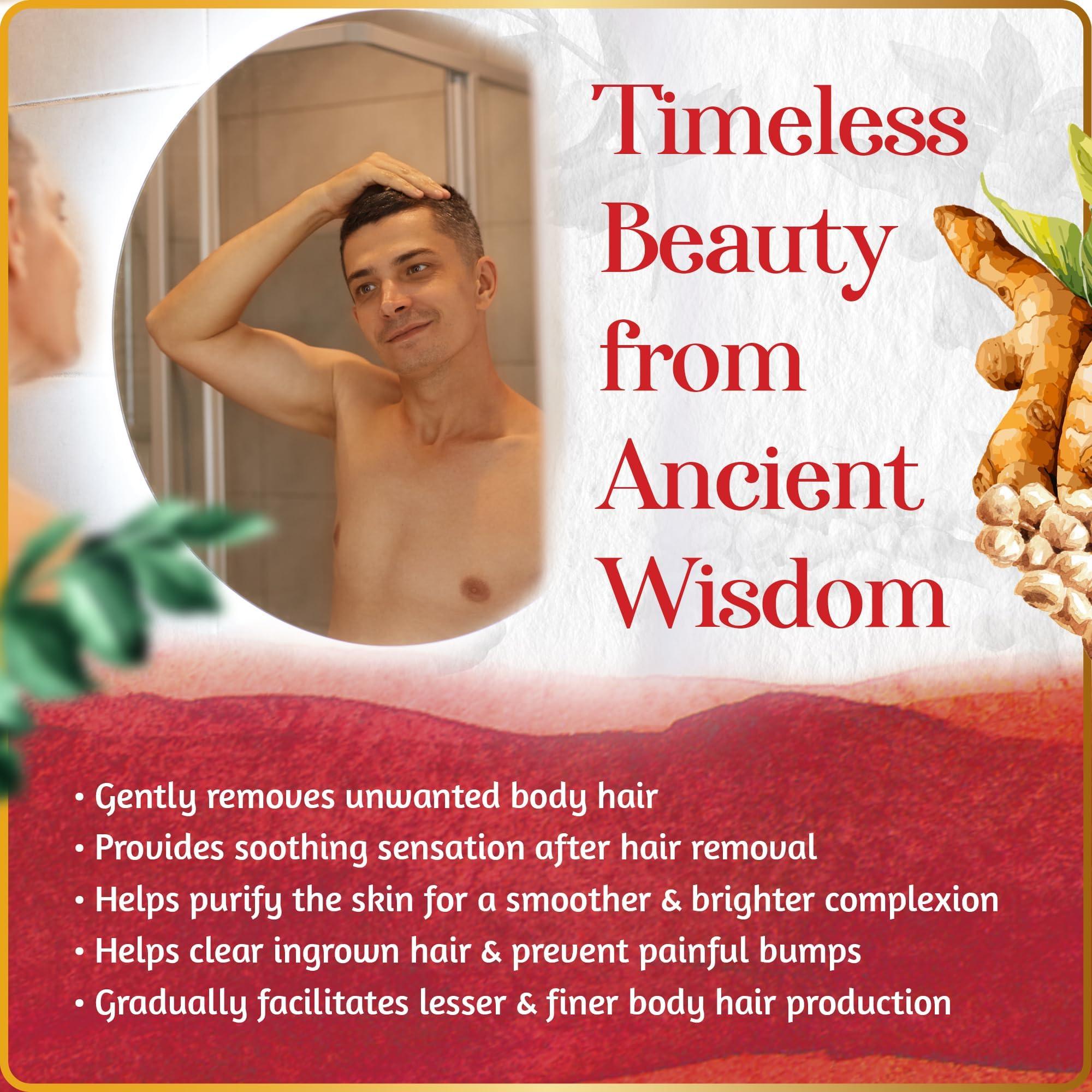 ROOTS AND HERBS Chickpea & Kasturi Turmeric Facial Hair Removal Powder - For Men & Women, Chin, Jawline & Upper Lips - Depilatory Mask with Ayurvedic Herbs - Roots & Herbs, 2.11oz