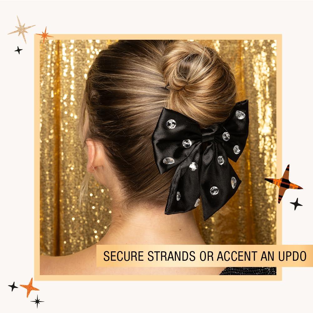 Conair Scunci by Conair Bow Barrette w/Gem Stones - hair accessories - hair accessories for women - Holiday - Black bow - Black hair bows