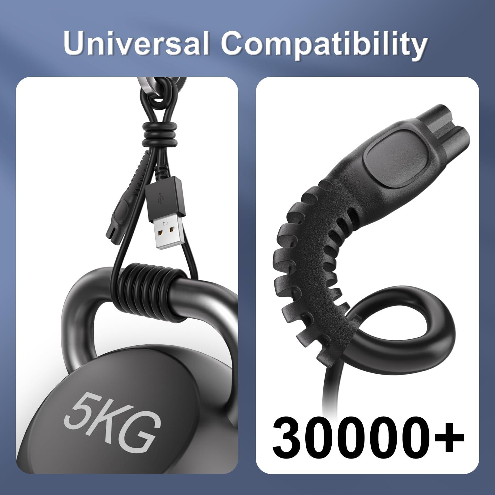 IBERLS Charger Cord for Philips Norelco One Blade QP2724 QP2834 QP1924 QP1324 MG5910 MG7910 MG9510 X5006 for Phillips One Blade Shaver 2400 3600 5400 2600 7200 5V USB Cable [2-Pack, 3,3ft]