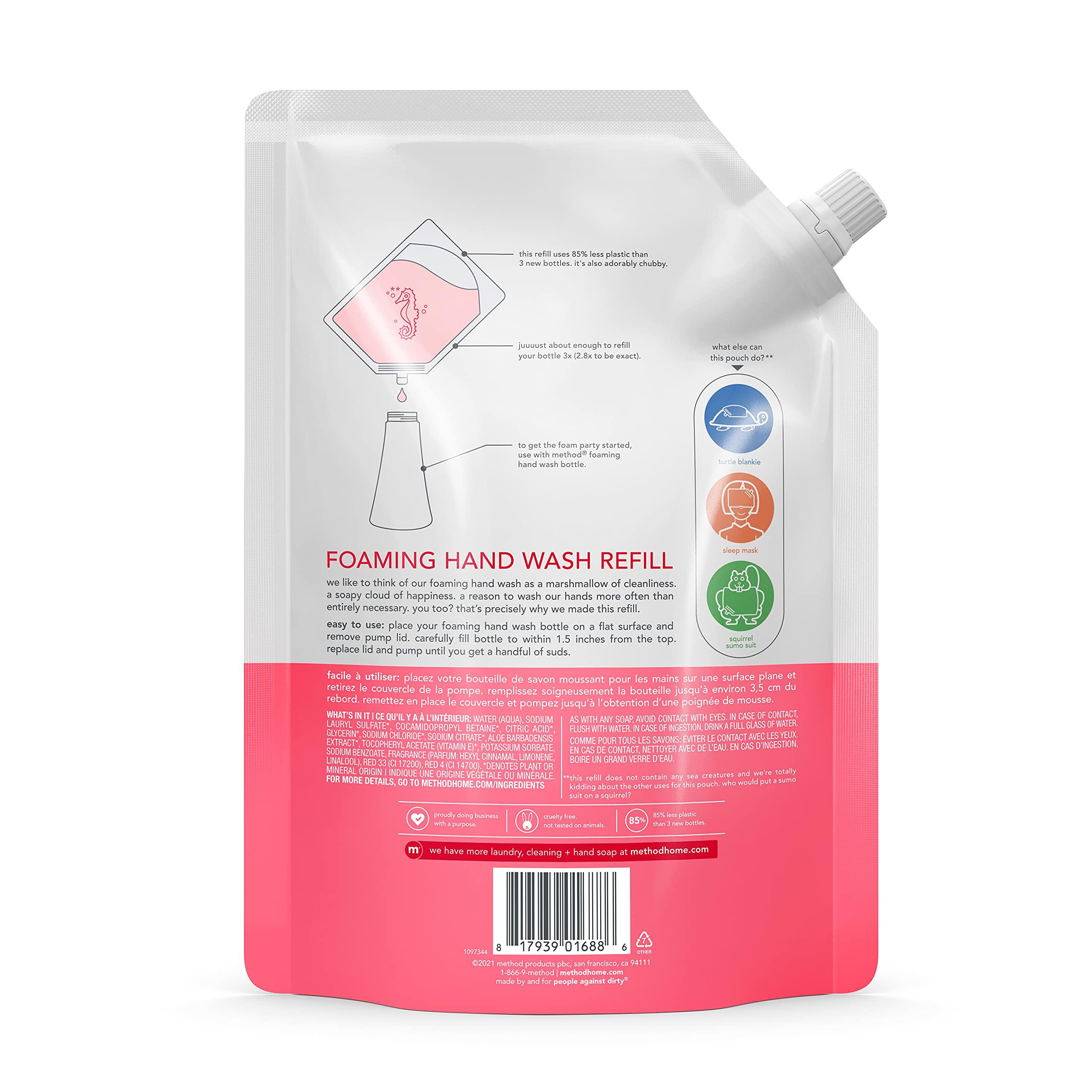 Method Method Foaming Hand Soap, Refill, Pink Grapefruit, Recyclable Bottle, Biodegradable Formula, 28 oz, (Pack of 1)