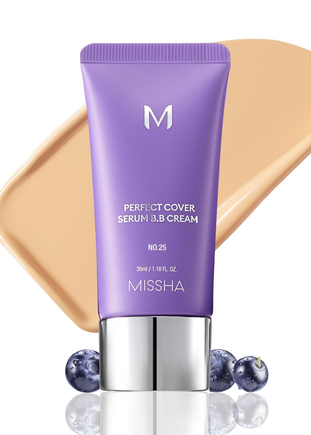 MISSHA MISSHA M PERFECT COVER SERUM BB CREAM No.25 Warm Beige, Skin Care Foundation Makeup, Tinted Moisturizer, Superfood Complex, Buildable Coverage, Glass Skin, Paraben Free, 1.18 Fl oz