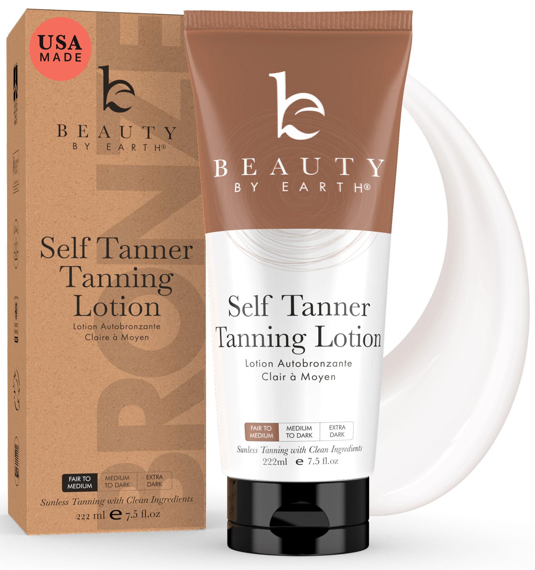 Beauty by Earth Tanning Lotion Self Tanner - USA Made with Natural and Organic Ingredients Non Toxic Sunless Browning Lotion, Best Gradual Tanner for Men and Women, Streak-Free Fake Tan, Fair to Medium