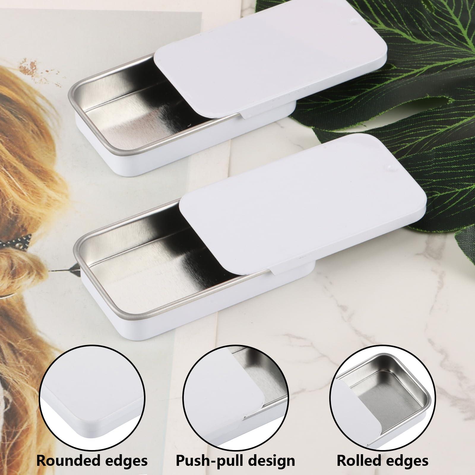 YAYODS YAYODS 100 Pack Mini Metal Tin Box, 2.36 x 1.3 x 0.4 Inch Empty Tins with Slide Top Lids Small Rectangular Tin Containers for Storage Jewelry, Candies, Crafts, Pills (White)