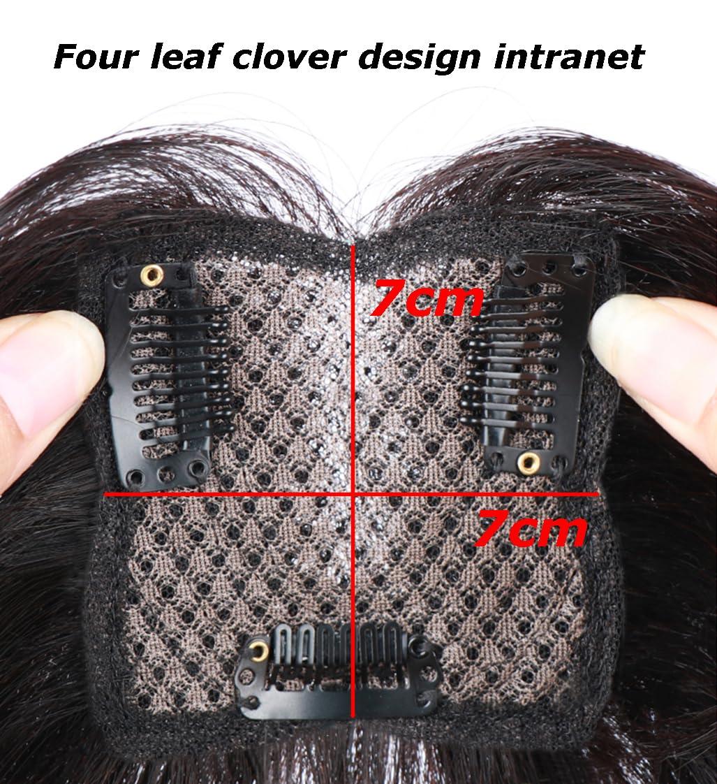 AiUree AiUree Short Hand Woven Ugrade Lace Human Hair Topper with French Bangs,10\" Women Toupee Human Hair Clip on Bangs Forehead Hair Piece Topper Human Hair Extensions Fake Fringe Hairpiece Dark Brown