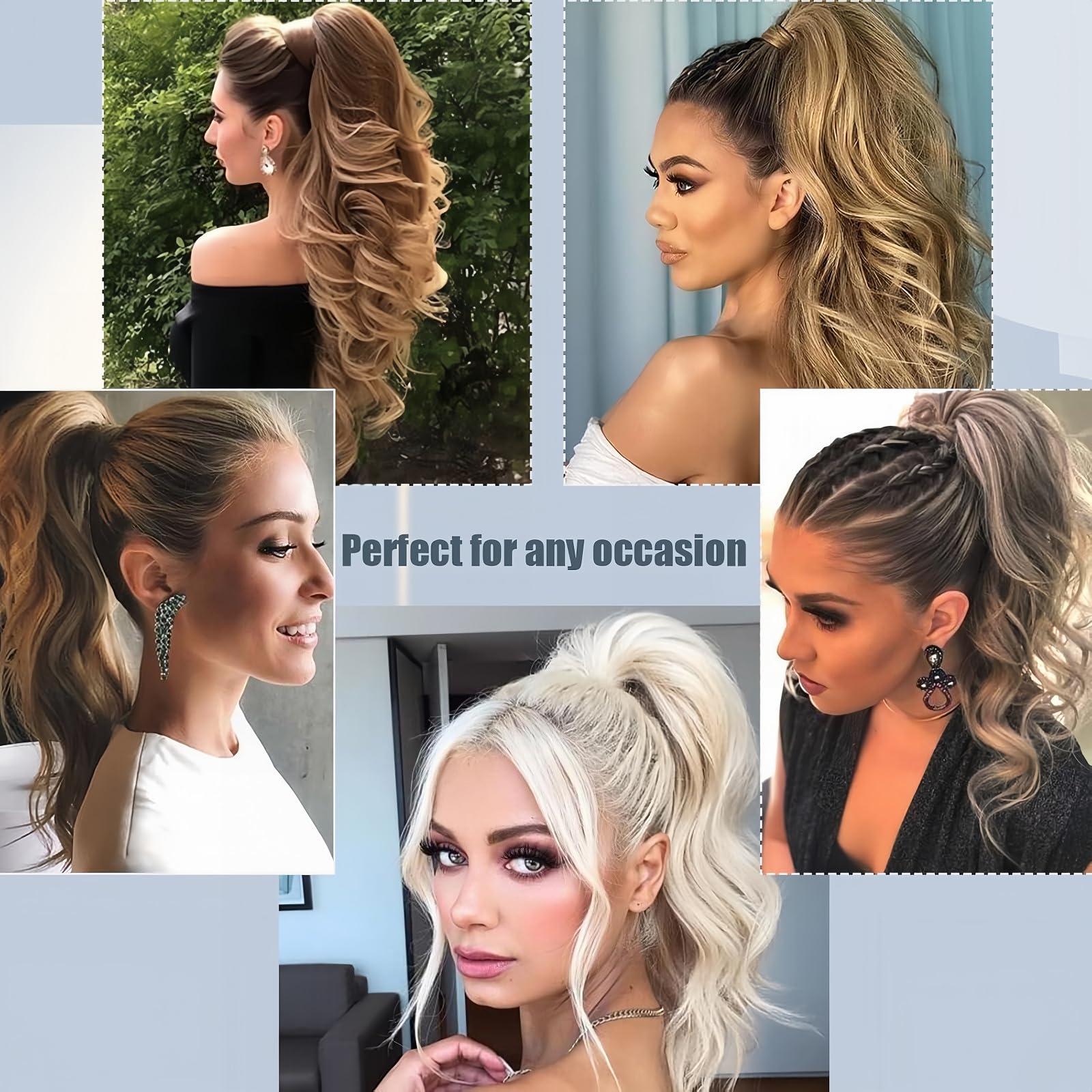 FUOTONBUTY Claw Clip Ponytail Extension 100% Real Remy Human Hairpiece Pony Tails Hair Extensions Long Straight Ponytail for Women (18 inch, Balayage Caramel Blonde to Bleach Blonde)