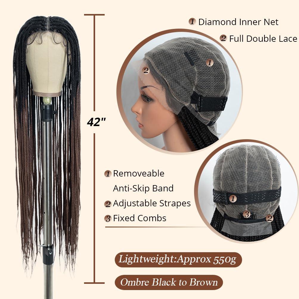 Style Icon Style Icon 42 Inches 360-Full Lace Micro Box Braids Wig Ombre Blonde Super Long Braided Wig Top Faux Locs Synthetic Wigs