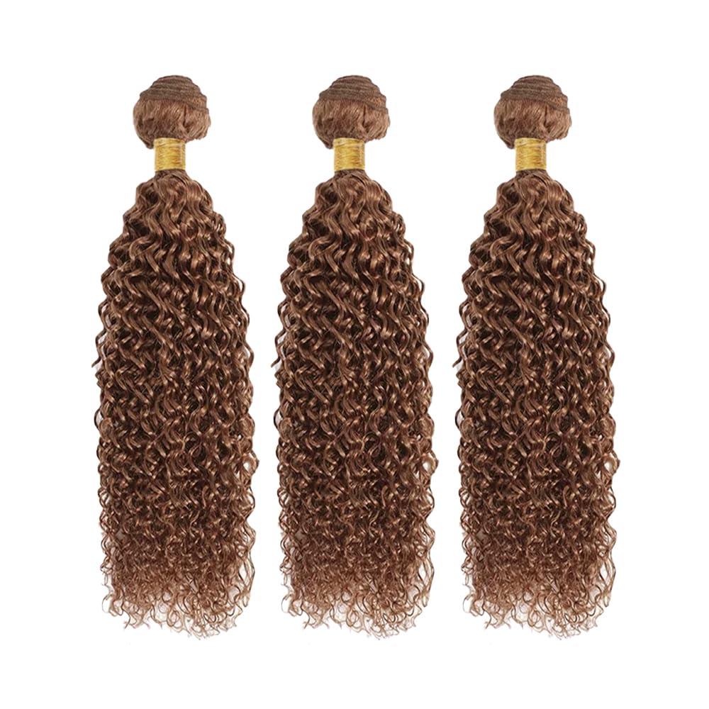 ZevPiul Brown Human Hair Bundles Color #30 Curly Human Hair Bundles 18 20 22 Inch 8A Brazilian Virgin Light Brown Curly Bundle Human Hair Weave Double Weft Color #30 Bundles Human Hair Weave