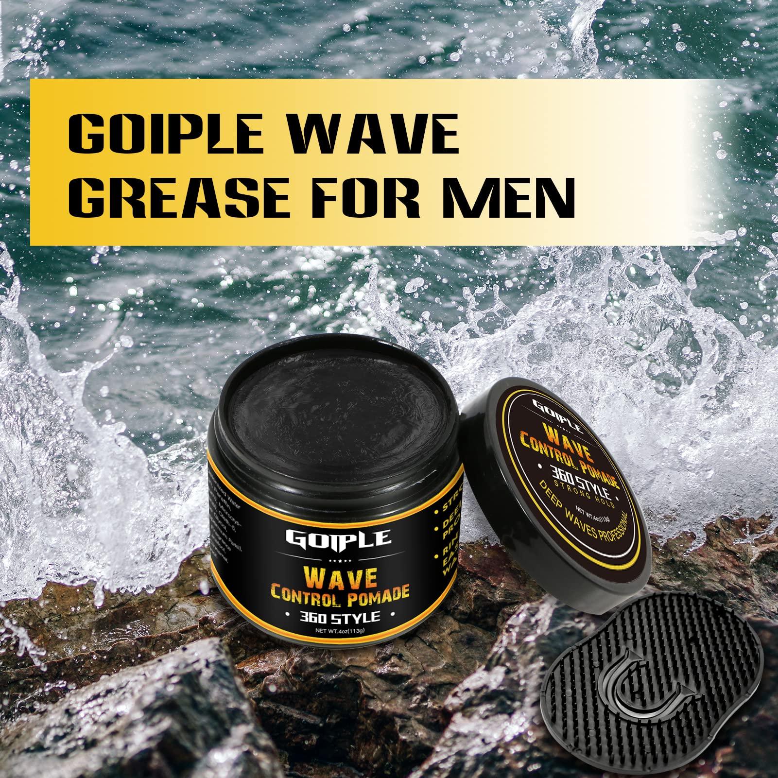 Goiple Natural Wave Pomade for Men Strong Hold, Easy Wash (Wave Pomade, 2 Wave Brushes, Silky Durag) Promotes Moisture, Control & Shine