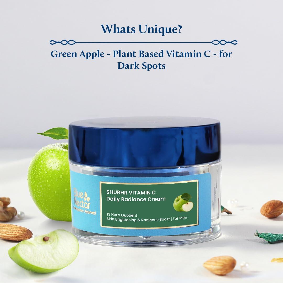 Blue Nectar Blue Nectar Plant-Based Vitamin C Face Cream for Glowing Skin, Dark Spot Removal Cream for Men with Green Apple and Almond Oil (13 Herbs, 1.76Oz)