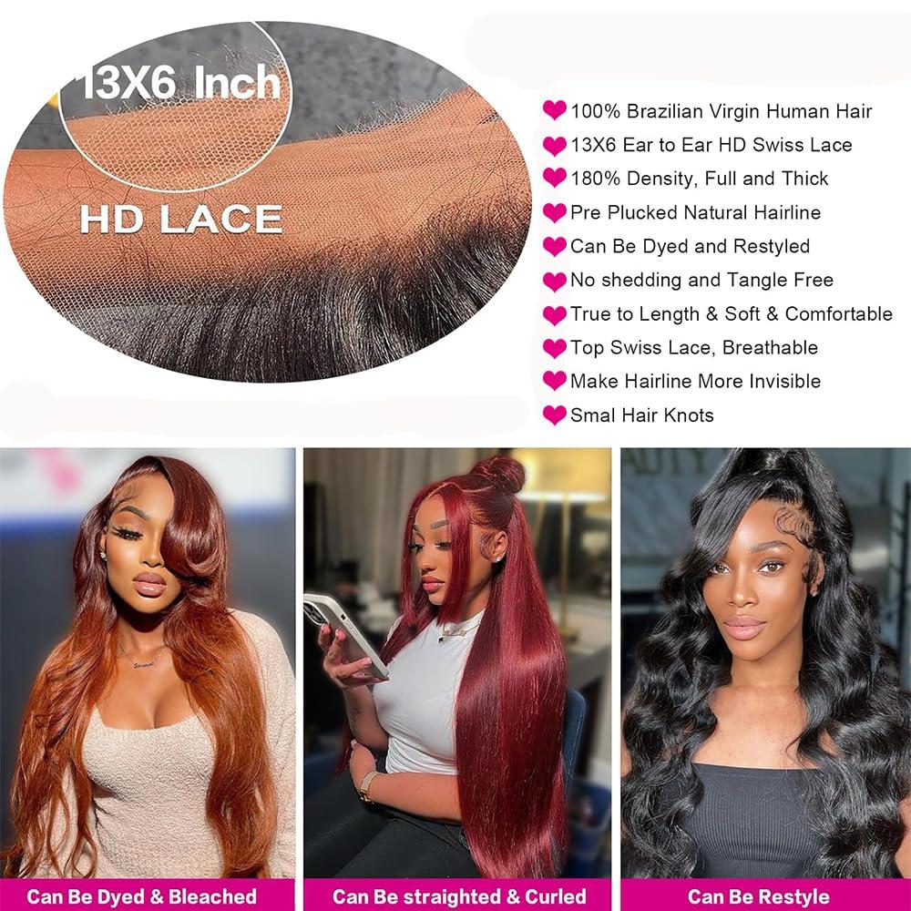 KINSTAR KINSTAR Reddish Brown Lace Front Wigs Human Hair Pre Plucked 13x6 Body Wave Lace Front Wigs Human Hair Auburn Colored Human Hair Lace Front Wigs Body Wave Hd Lace Frontal Wigs Human Hair 24 inch