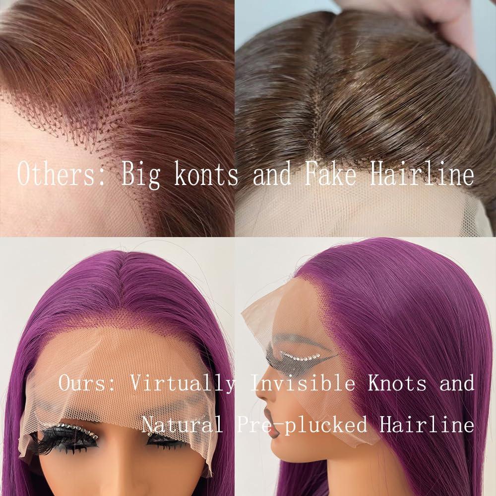 JHXAYW JHXAYW Purple Synthetic Lace Front Wig For Woman Wear And Go Glueless Wig Pre Plucked HD Transparent Lace Wig