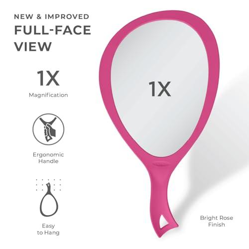 Zadro Zadro Salon Professional Extra Large Hand Mirror with Handle, 10\" W x 19\" L, Multi-Purpose Oval Handheld Mirror with New Distortion-Free Reflection (1, Bright Pink, Large (Pack of 1))