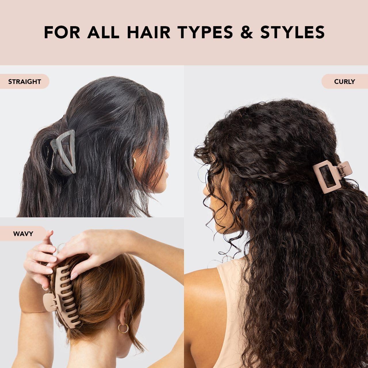 Kitsch Kitsch Large Assorted Hair Clips for Women, Medium Open Shape Hair Claw Clips for Thick Hair, Small Open Shape Hair Clip & Big Claw Clip for Teen Girls, 3 pcs