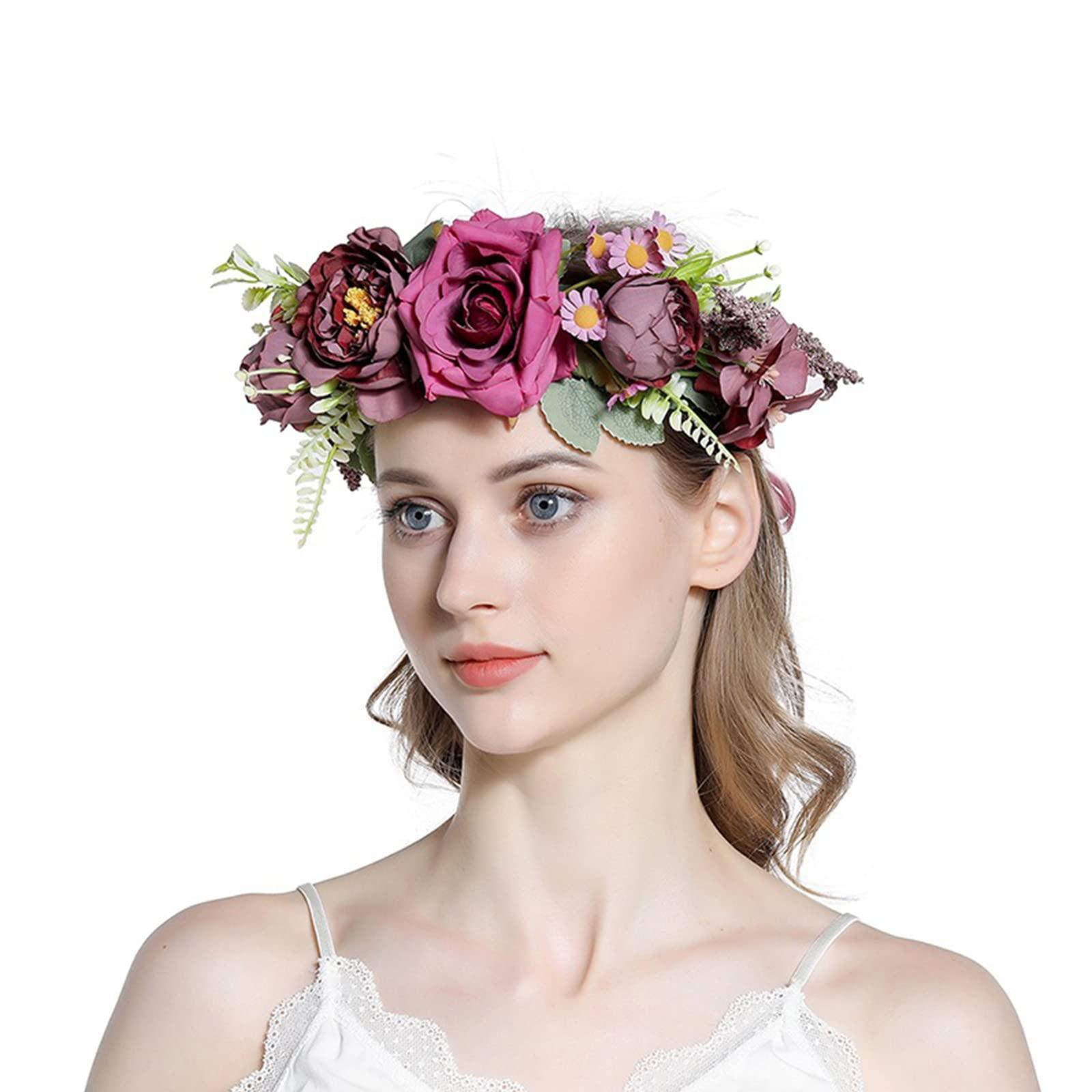 HUIFACAI HUIFACAI Flower Headband Women Floral Garland Headpiece Bride Flower Headband Bohemian Flower Crown Wedding Bridal