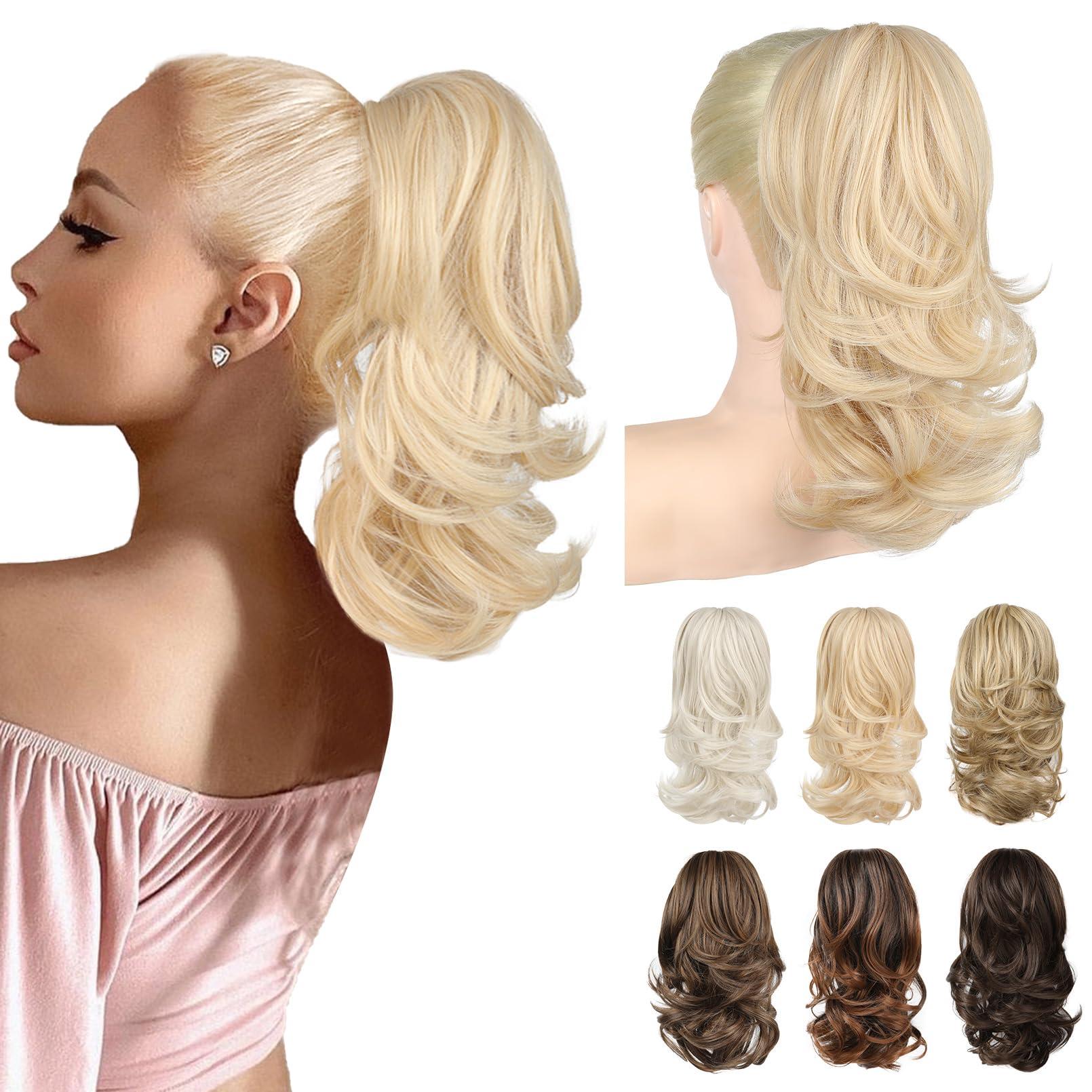 NTYNTY NTYNTY Ponytail Extension, 14\" Claw Clip in Ponytail Hair Extensions Natural Soft Synthetic Layered Wavy Pony Tail Hair Pieces for Women - Light Blonde