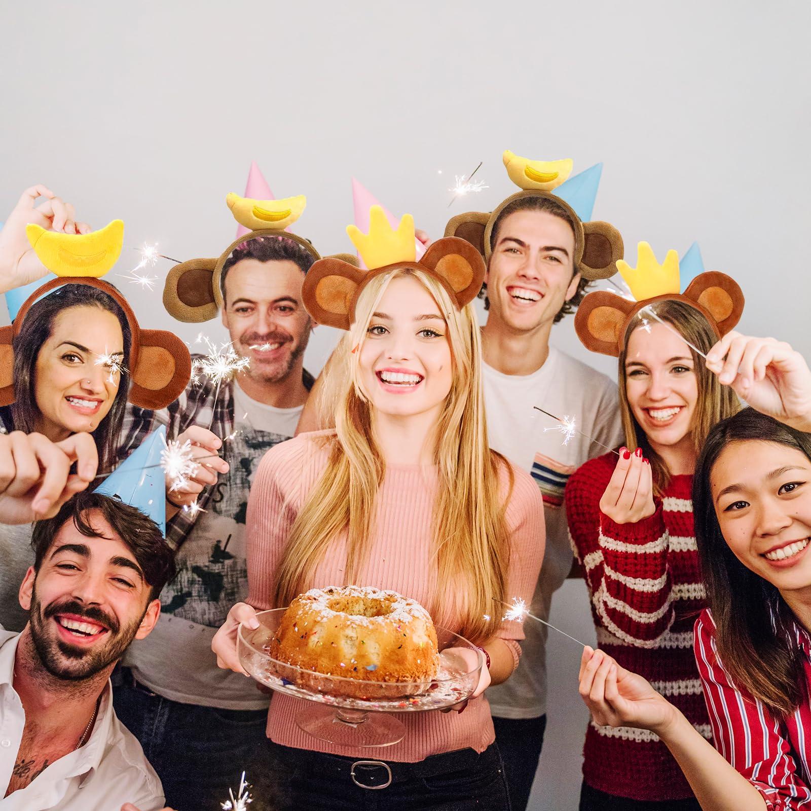 Ylimaf 3 Pack Monkey Headband with Banana Crown, Animal Ears Hairband for Costume Accessories