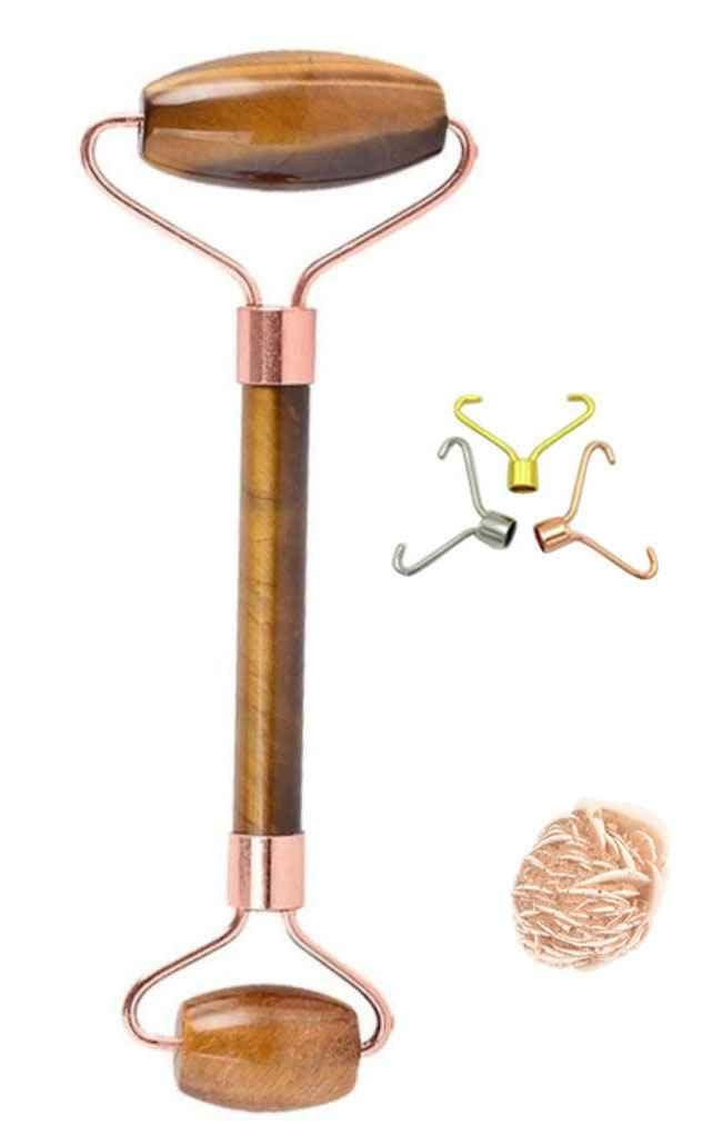 Blessfull Healing Blessfull Healing Tiger Eye Gua Sha SPA Jade Massage Roller Massager Eye Face Neck Facial Relaxation Slimming Tool with Rose Desert Selenite