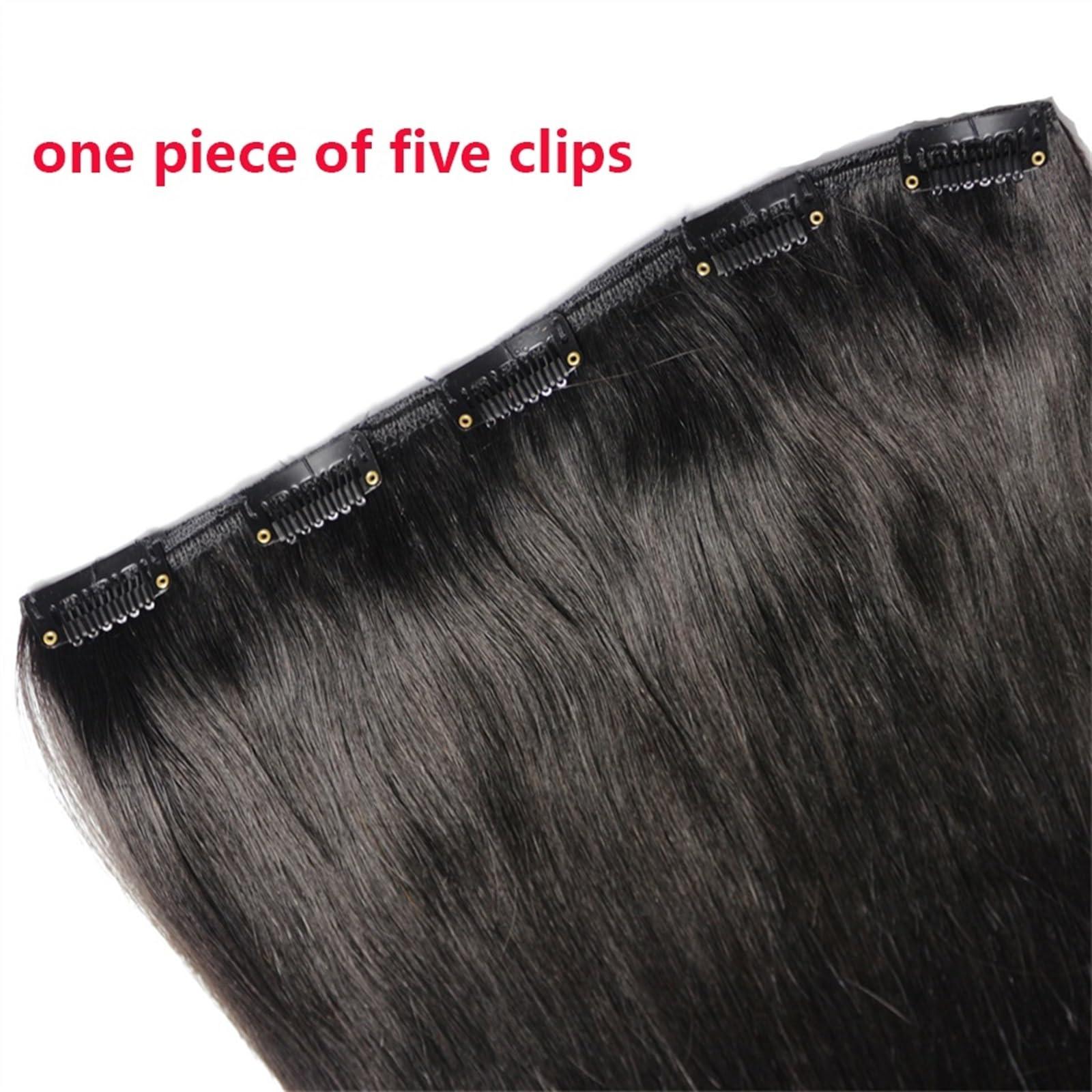 FURUIM2024M Clip in Hair Extensions Clip in Hair Extensions Real Human Hair Natural Black Hair Extensions Clip in Human Hair Double Weft, Soft Straight Hair Extensions with 5 Clips Clip In One Piece Human Hair Ex