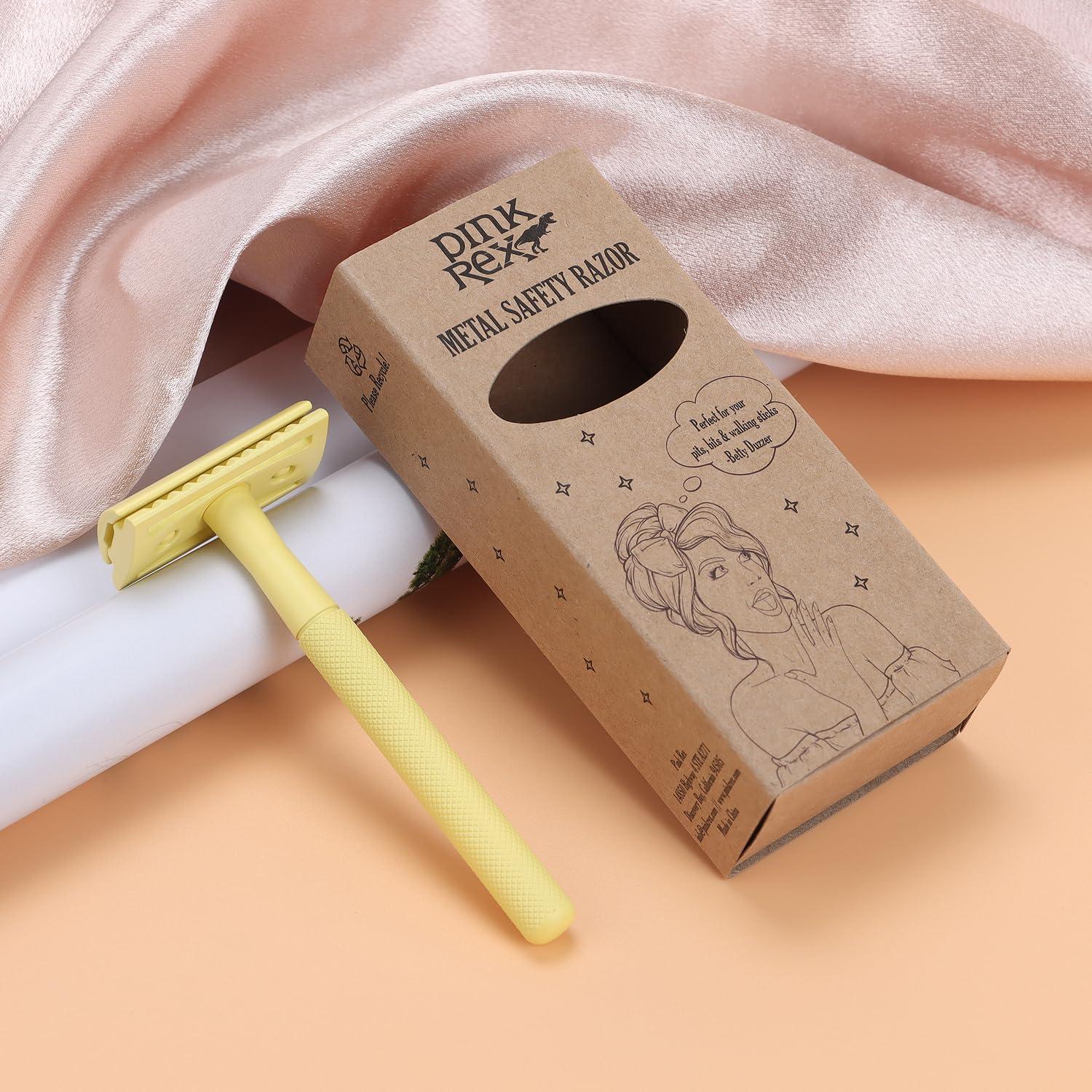 PINK REX PINK REX Women's Double Edge Safety Razor Eco-Friendly Includes 10 Razor Blades (Sunshine Yellow)