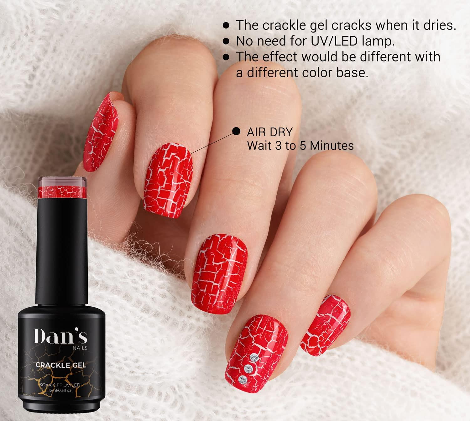 Dan's Nails Dan's Nails 15ml Valentine Red Crackle Effect for Gel Polish. Soak Off UV/LED for Professional Salon Nail Tech or Home Nail Art