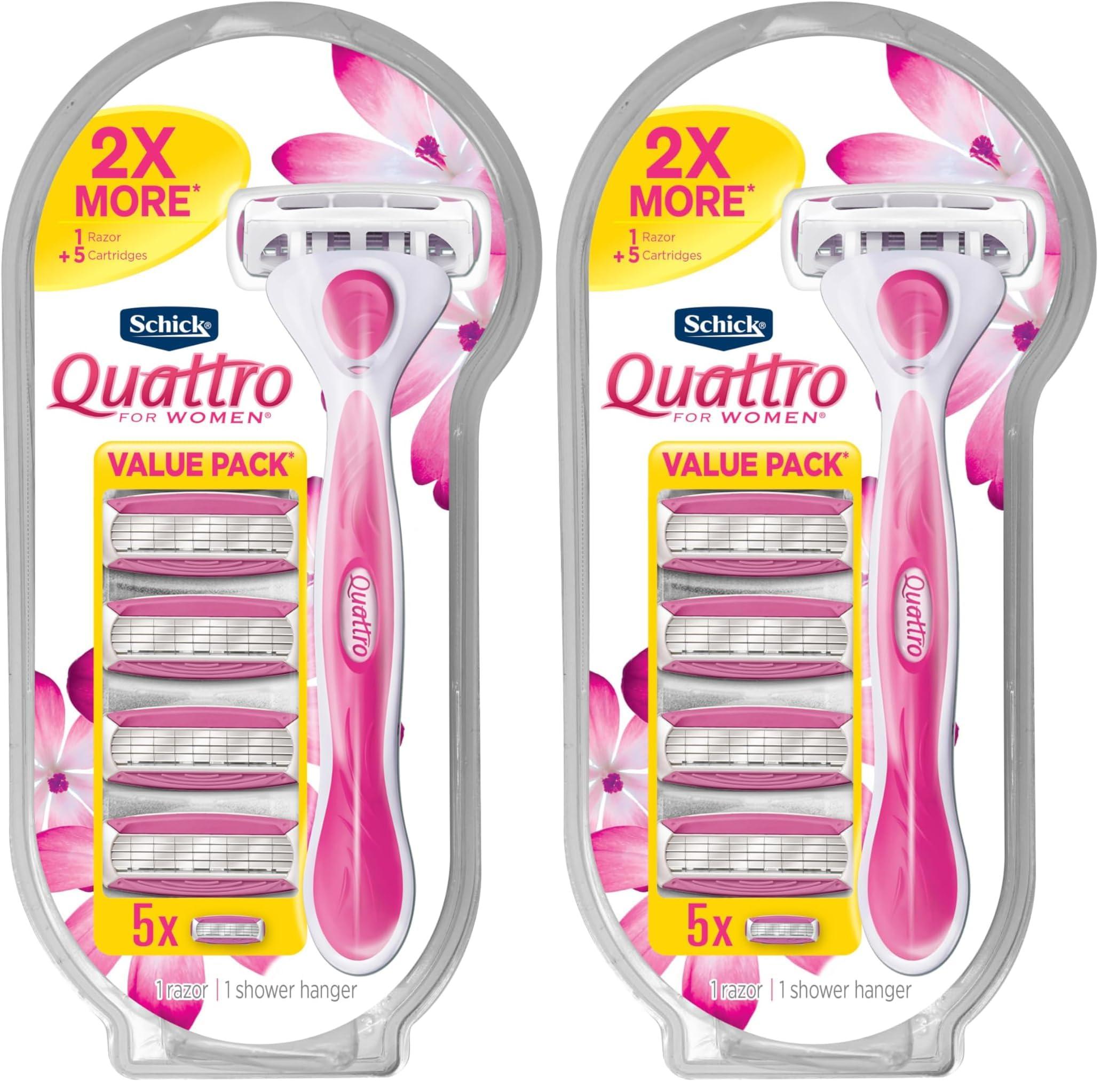 Schick Hydro Silk Schick Quattro For Women, Womens Razor Value Pack, Including 1 Razor Handle and 5 Razor Refills (Pack of 2)
