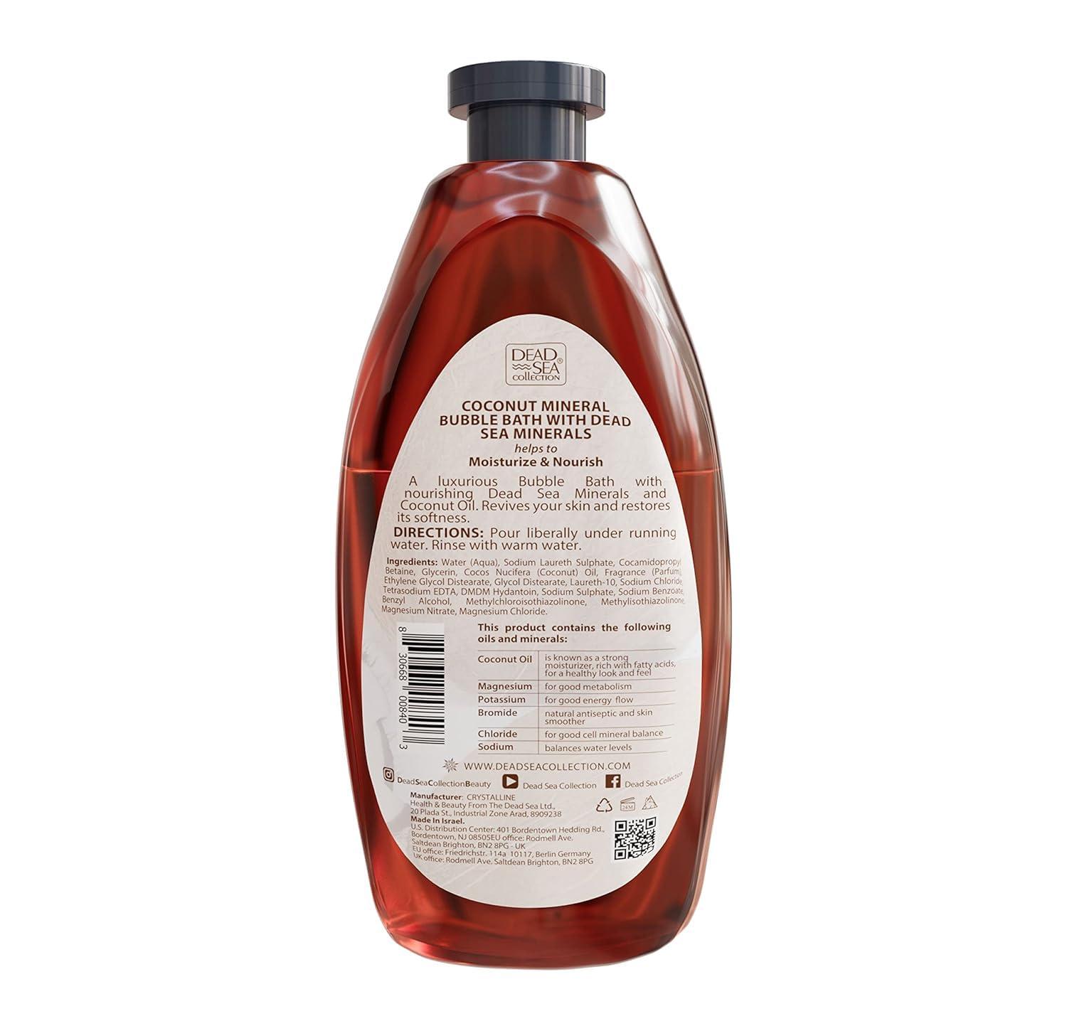 Dead Sea Collection Dead Sea Collection Bubble Bath with Coconut for Women and Men - Coconut Oil and Pure Dead Sea Minerals - Nourishing and Moisturizing Skin - Pack of 2 (67.6 fl.oz)