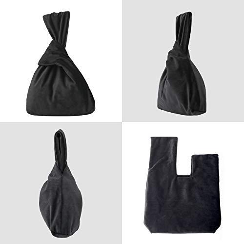 XMRSOY XMRS Women Luxury Velvet Evening Bag Knot Closure Wrist Bag Portable Cosmetic Organizer Pouch (Black)