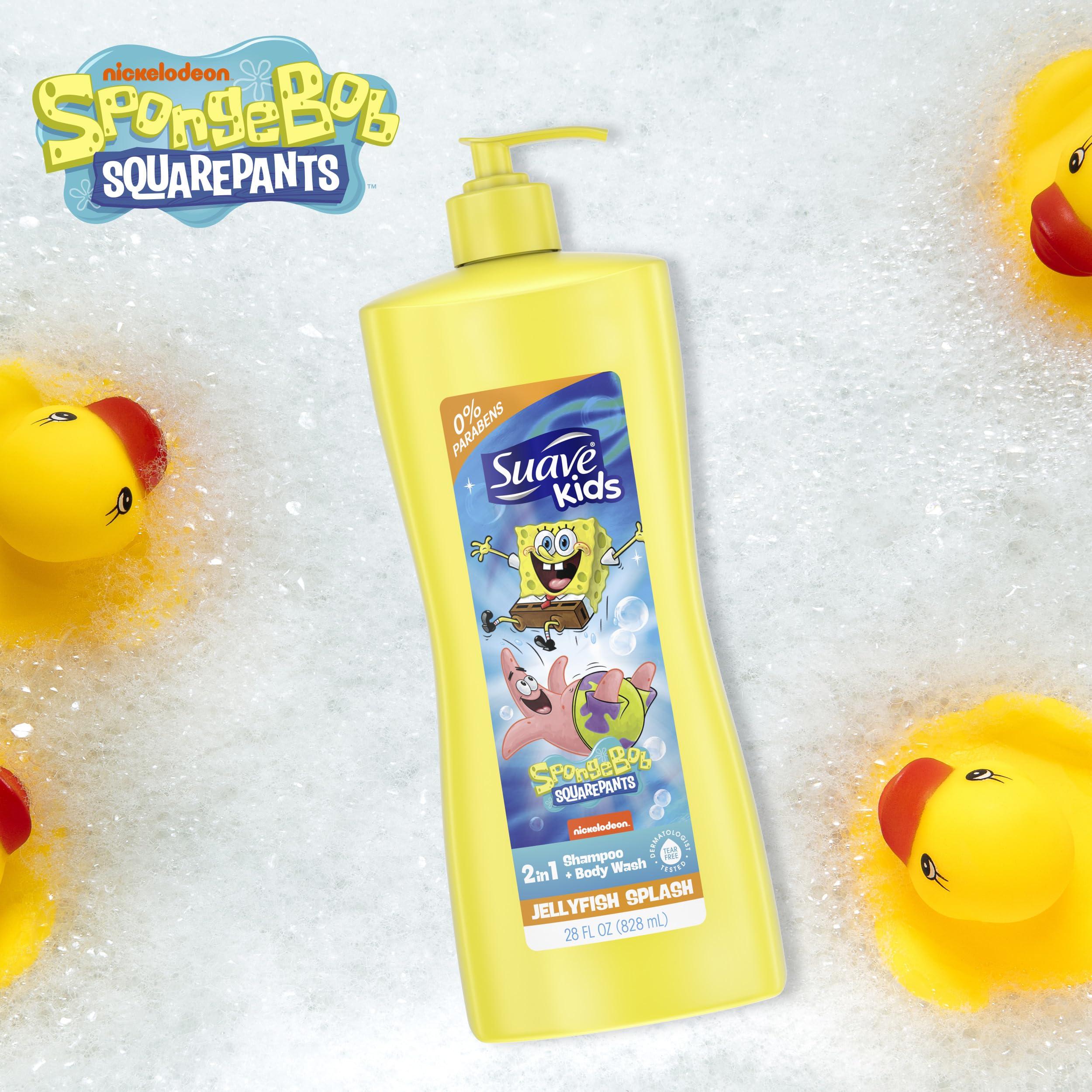 Suave Suave Kids 3-in-1 Spongebob, Tear Free, Body Wash, Shampoo and Conditioners, Dermatologist Tested, 28 Oz Pack of 4