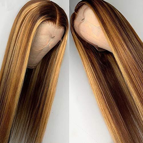 Wig Slayer Highlight Straight Lace Front Wigs Human Hair with Baby Hair Deep Part 13x6 Lace Front Human Hair Wigs for Black Women Pre Plucked Full Lace Wigs (20 inch, Full Lace Wig)