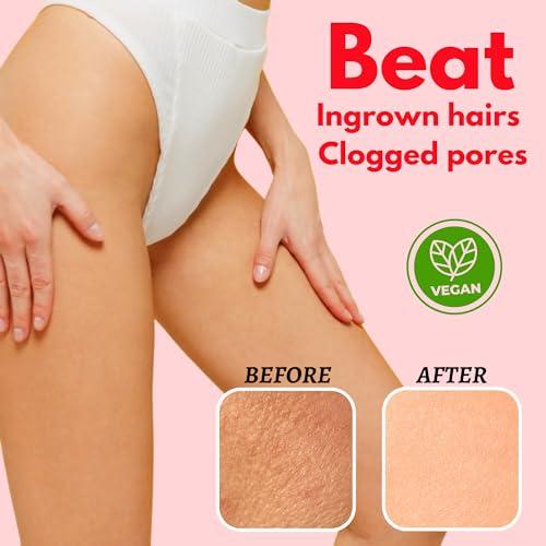 Muun Bikini Area Exfoliator, 2% Kojic Acid Vitamin C & 7% AHA/BHA Even Skin Tone & Ingrown Hair - Underarm Scrub - Radian, Smoothe & Soften Body Scrub